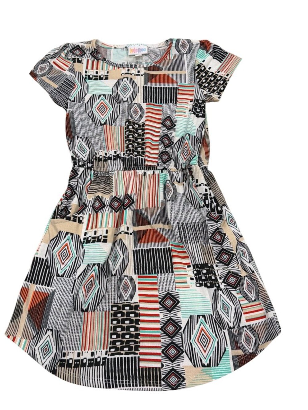 LuLaRoe Girls Mae Geometric Print Short Sleeve Dress Size 6 Made In USA